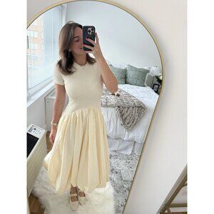 ELEXIAY Keysi Bubble Hem Midi Dress in Nude Size X-Small